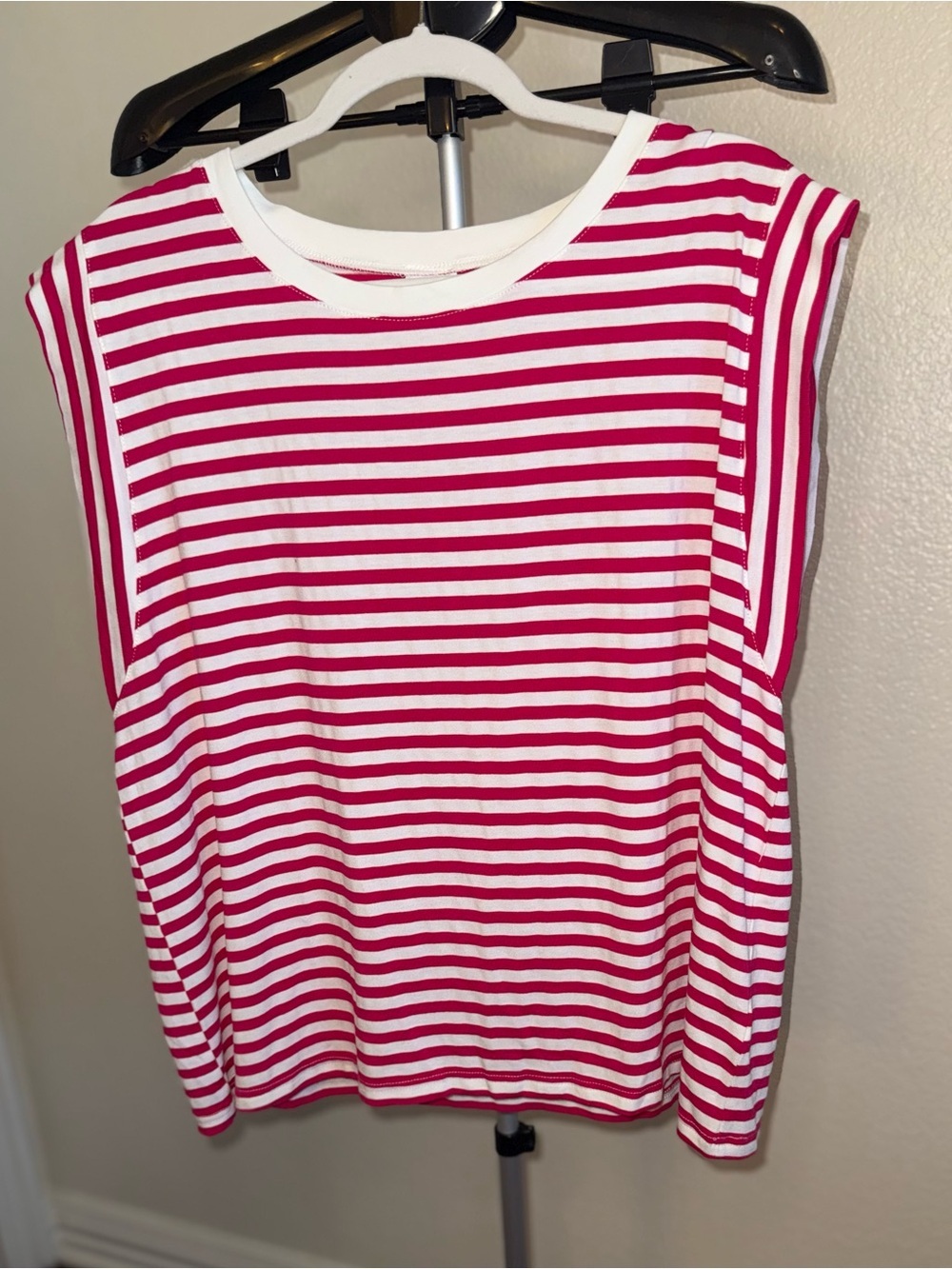 Women’s Pink and White Striped Crewneck Tank Top